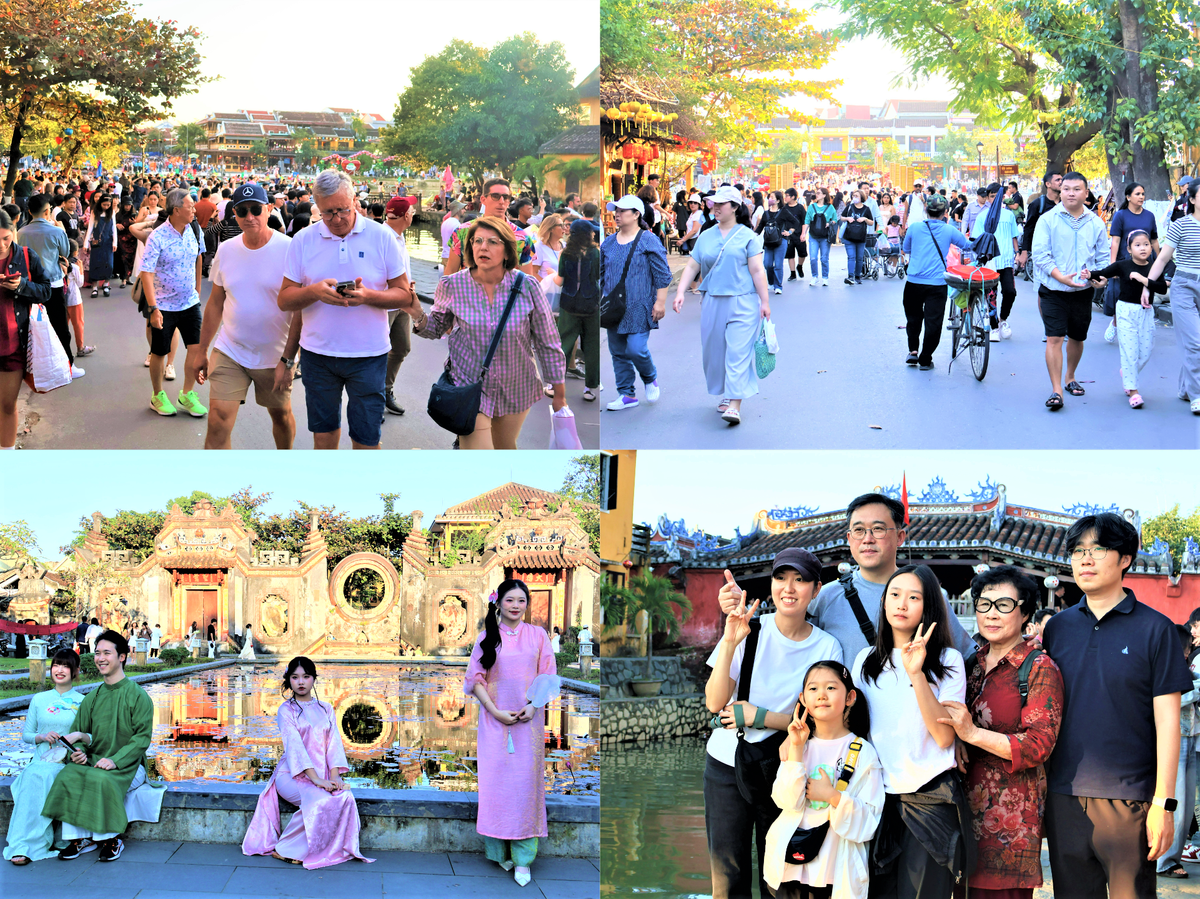 Du khách tham quan và check in phố cổ Hội An nhân dịp đầu năm mới 2026. Ảnh: Tấn Thành.