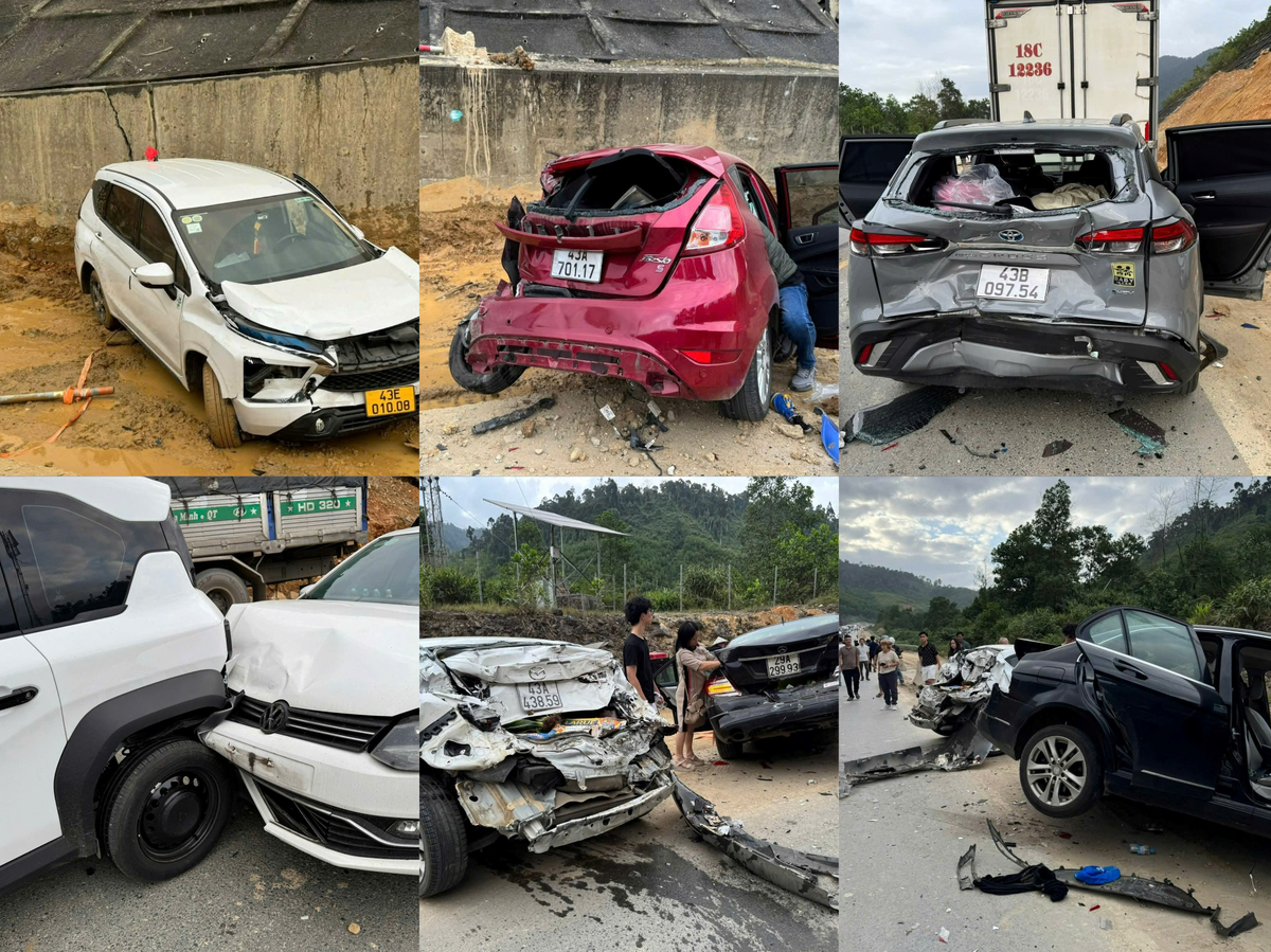 Hiện trường xảy ra vụ tai nạn giao thông liên hoàn trên cao tốc La Sơn-Hòa Liên. Ảnh: CV.