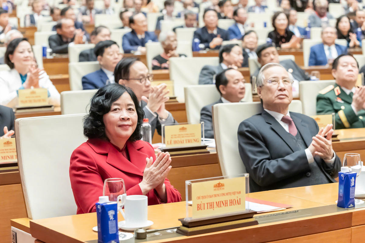 Uỷ viên Bộ chính trị, Bí thư Trung ương Đảng, Chủ tịch UBTƯ MTTQ Việt Nam Bùi Thị Minh Hoài tham dự Lễ kỷ niệm (Ảnh: Quang Vinh)