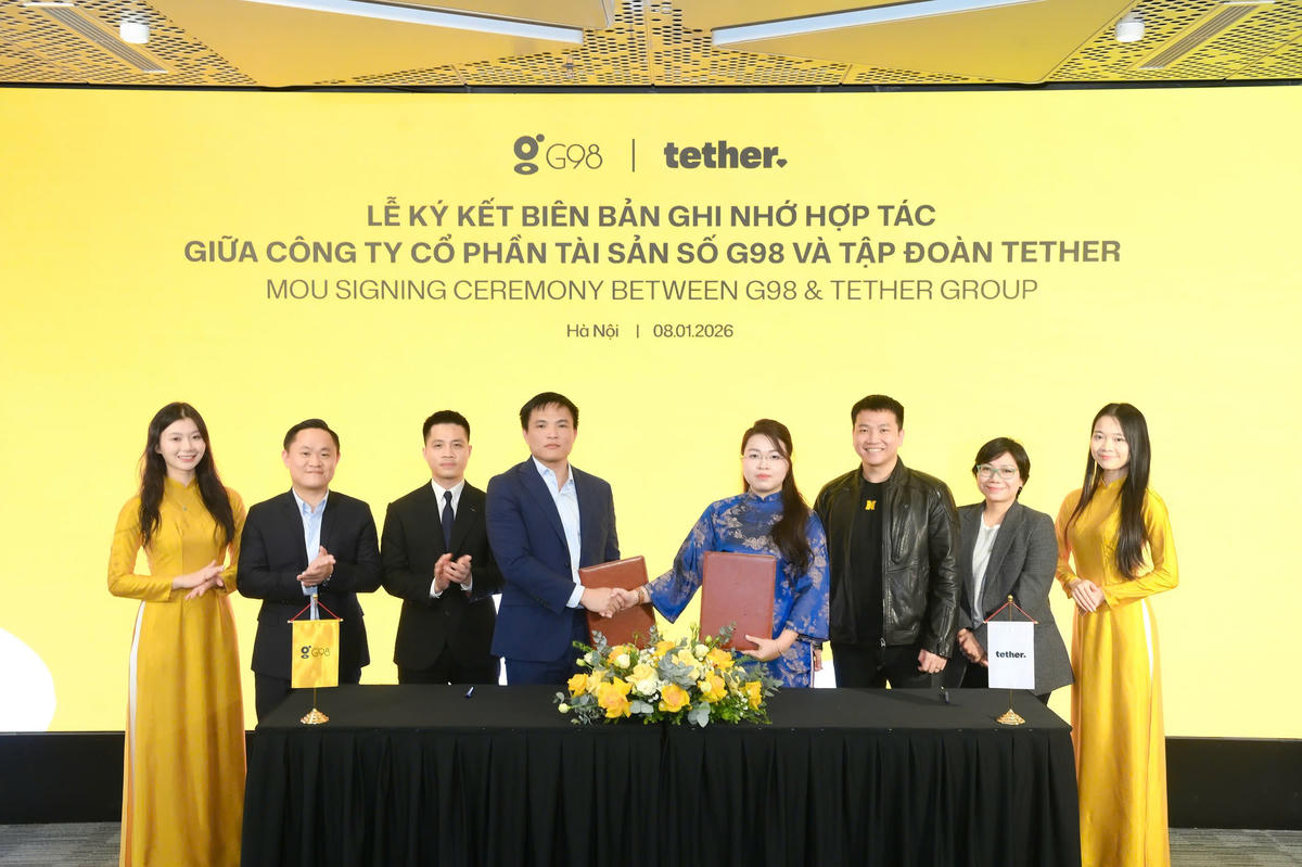 Lễ ký kết thỏa thuận hợp tác chiến lược giữa G98 và Tether. Ảnh: H.H.