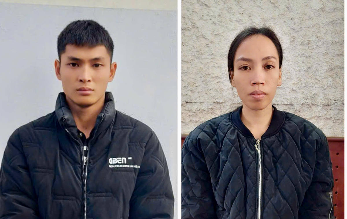 Đối tượng Đặng Văn Vinh và Phạm Thị Hoa tại cơ quan điều tra. Ảnh: ANTV Lào Cai.