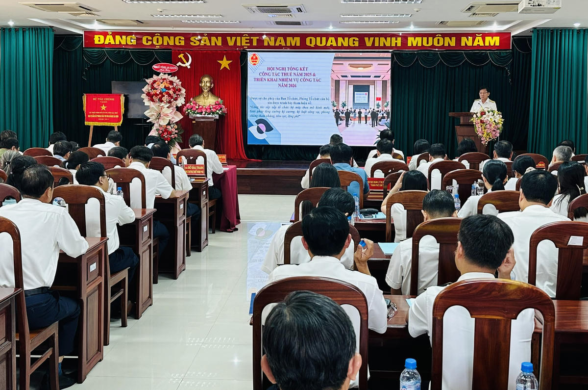 Quang cảnh Hội nghị tổng kết công tác thuế năm 2025, triển khai nhiệm vụ và giải pháp năm 2026. Ảnh: Trung Kiên&nbsp;