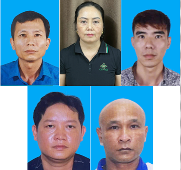  9 bị can bị khởi tố vì hành vi cung cấp, mua bán thực phẩm có nguồn gốc từ lợn chết, lợn ốm yếu do mắc dịch tả châu Phi. Ảnh: Công an TP Hải Phòng. 