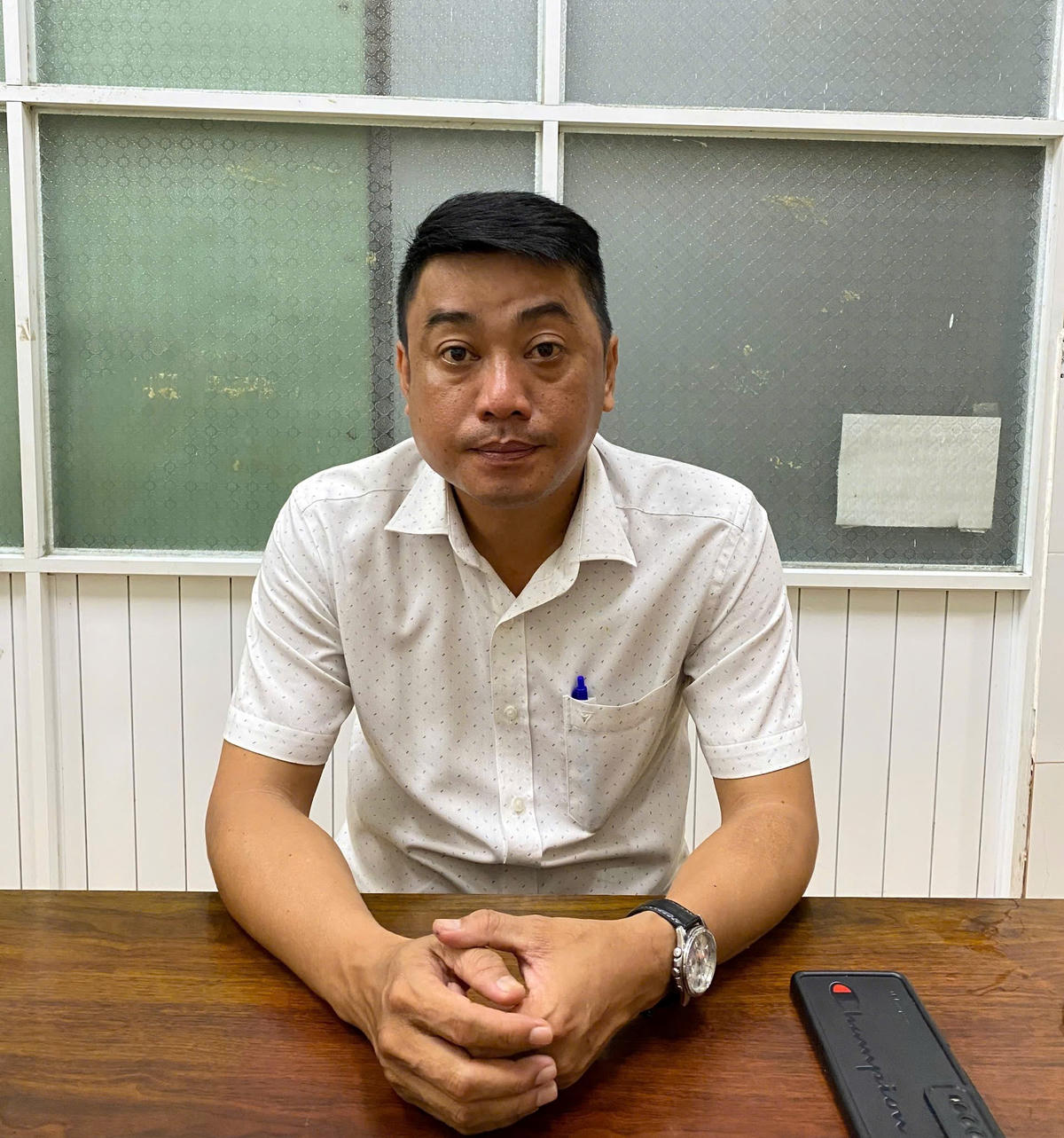 Đối tượng Võ Ngọc Tường Duy tại cơ quan điều tra. Ảnh: CV.