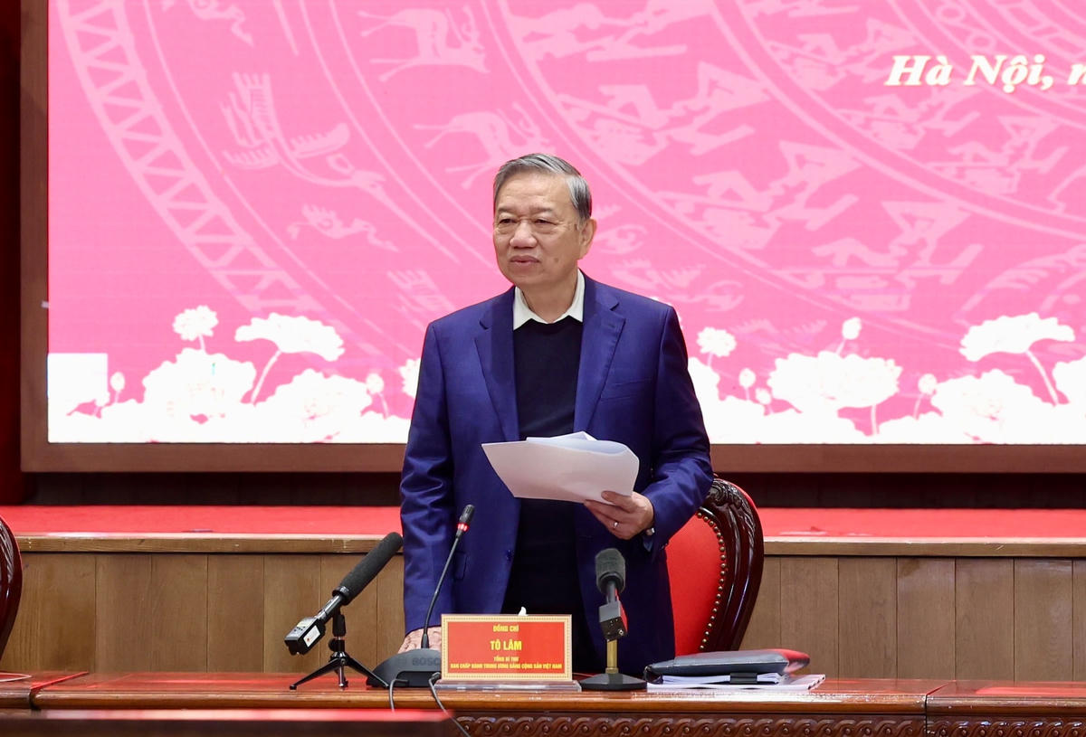 Tổng Bí thư Tô Lâm phát biểu chỉ đạo tại cuộc làm việc (Ảnh: Quang Thái)