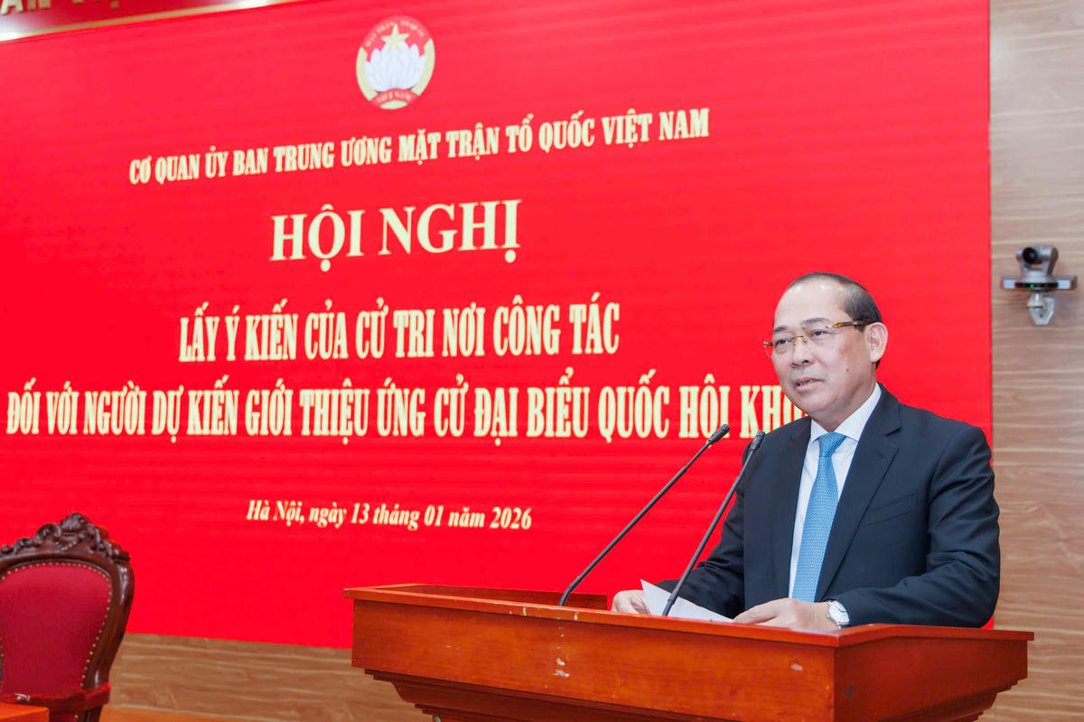 Phó Chủ tịch UBTƯ MTTQ Việt Nam Hoàng Công Thủy phát biểu tại Hội nghị. Ảnh: Quang Vinh.