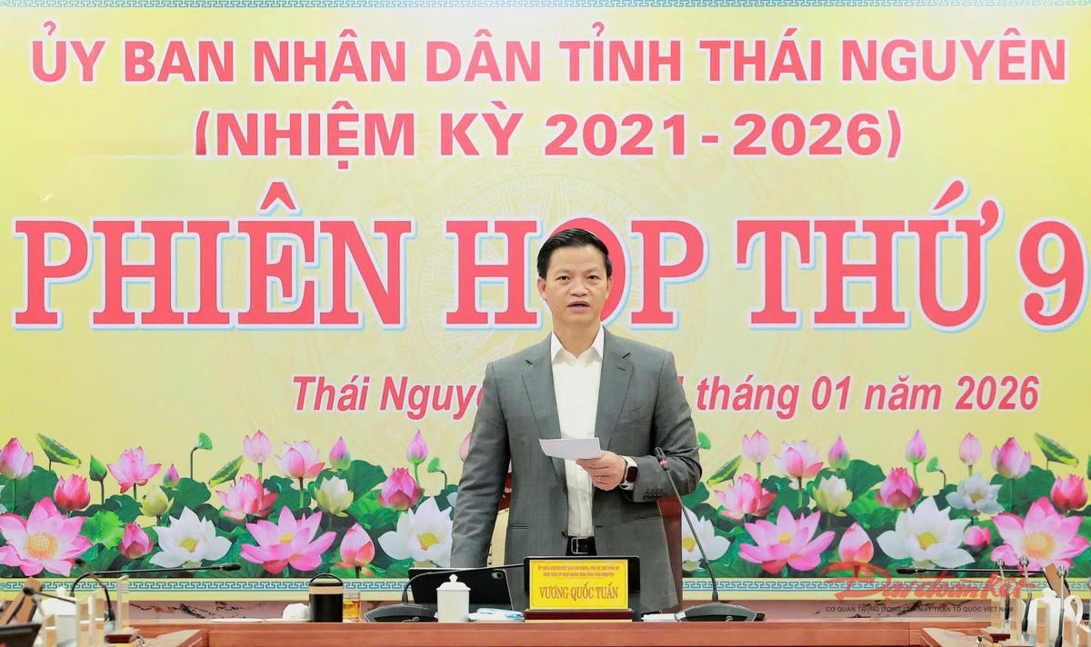 Chủ tịch UBND tỉnh Thái Nguyên Vương Quốc Tuấn phát biểu tại phiên họp. Ảnh: TN.