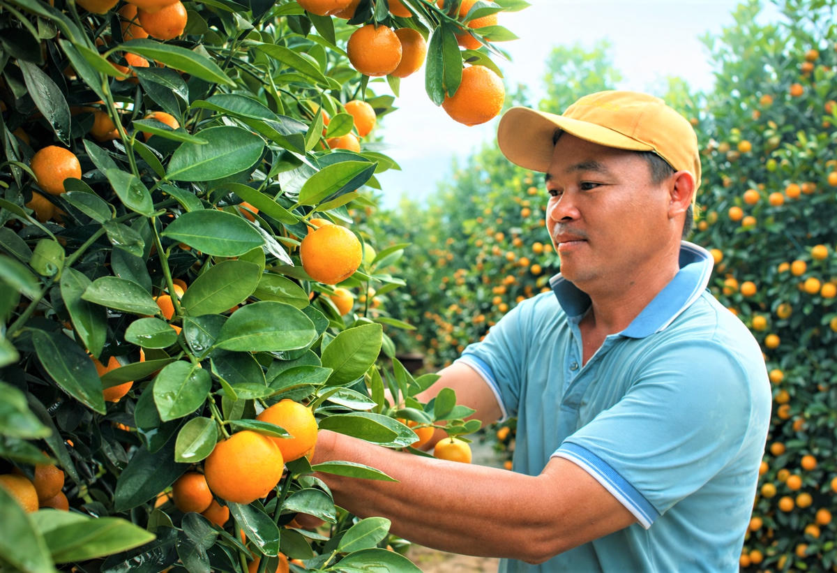 Người dân chăm sóc các chậu quất trước khi bán cho thương lái. Ảnh: Chí Đại.