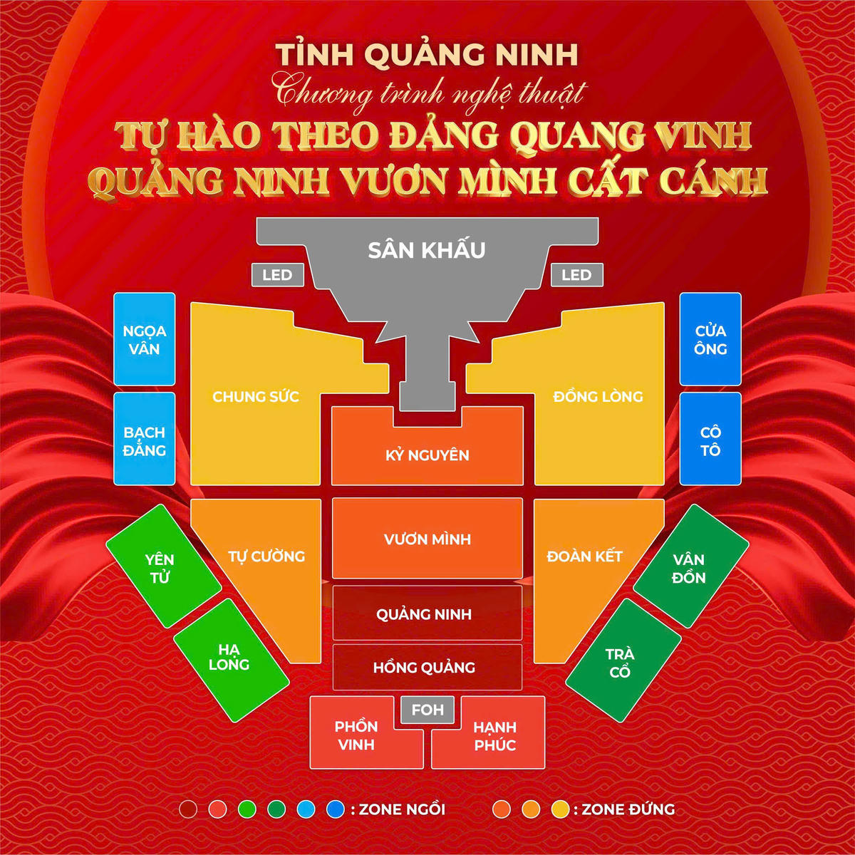 Sơ đồ s&acirc;n khấu của&nbsp;concert &ldquo;Tự h&agrave;o theo Đảng quang vinh - Quảng Ninh vươn m&igrave;nh cất c&aacute;nh&rdquo;.