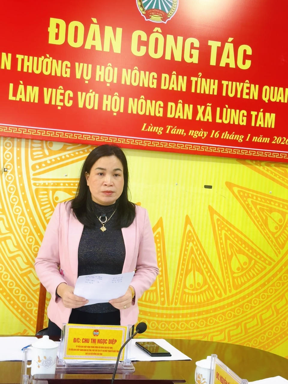 Chủ tịch Hội Nông dân tỉnh Tuyên Quang phát biểu tại buổi làm việc. Ảnh: Xuân Trường.