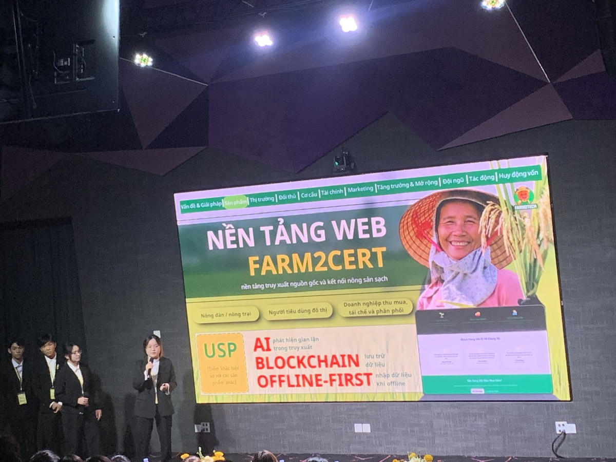 Đội dự thi trình bày dự án khởi nghiệp.