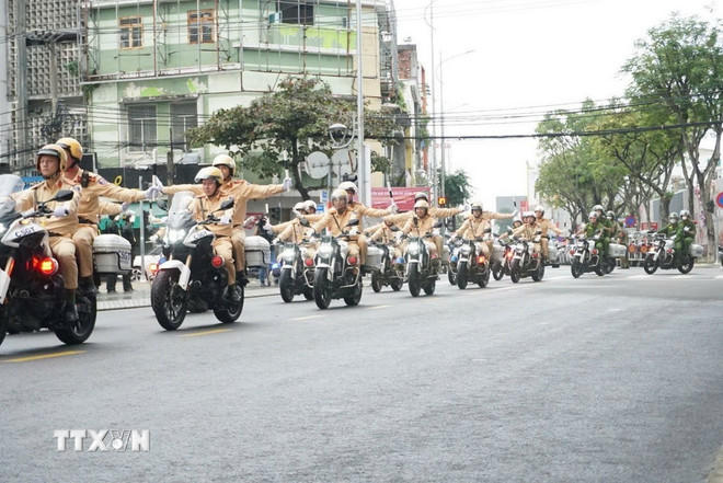 Công an thành phố Đà Nẵng ra quân thực hiện Cao điểm tấn công, trấn áp tội phạm, bảo đảm an ninh trật tự các sự kiện trọng điểm năm 2026. (Ảnh: Khoa Chương/TTXVN)