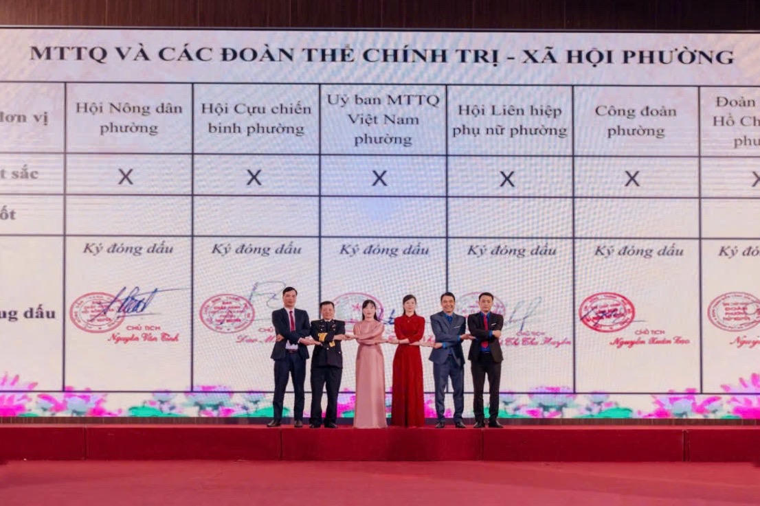 Ủy ban MTTQ Việt Nam phường Thuỷ Nguyên tổ chức ký giao ước thi đua năm 2026 trên nền tảng số. Ảnh: PM.