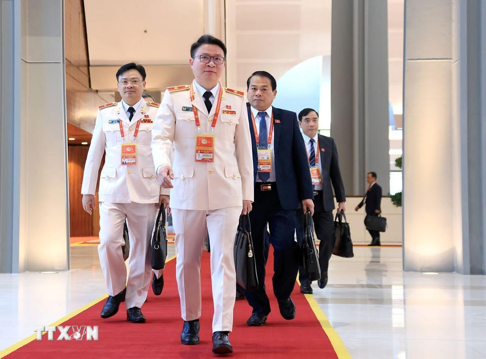 Các đại biểu đến dự phiên khai mạc Đại hội XIV của Đảng. (Ảnh: TTXVN)