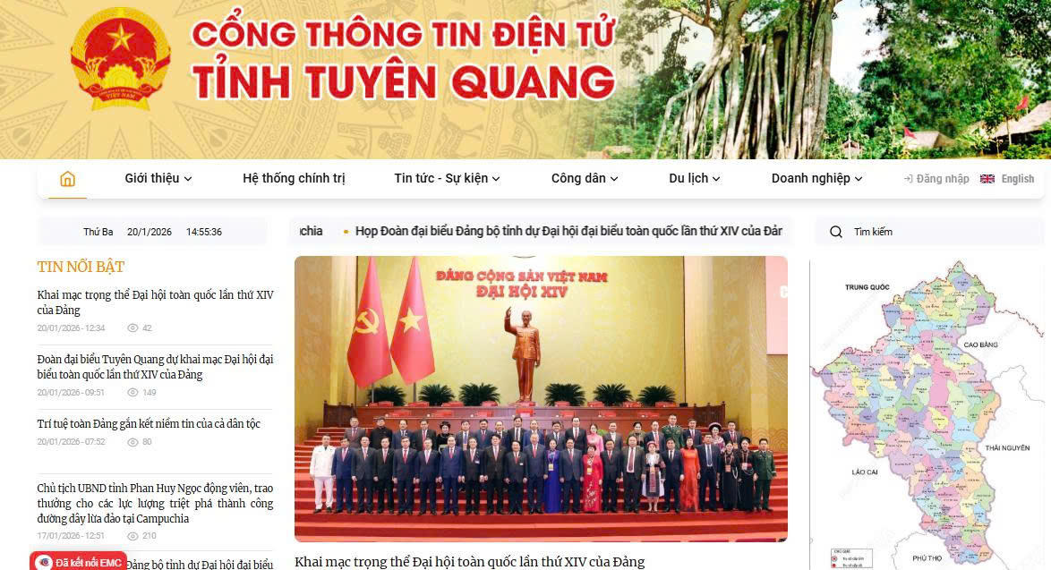 Giao diện Cổng Thông tin điện tử tỉnh Tuyên Quang.