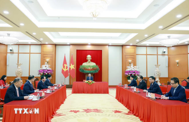 Tổng Bí thư Tô Lâm tại cuộc điện đàm với Tổng thống Liên bang Nga Vladimir Putin. (Ảnh: Thống Nhất/TTXVN).