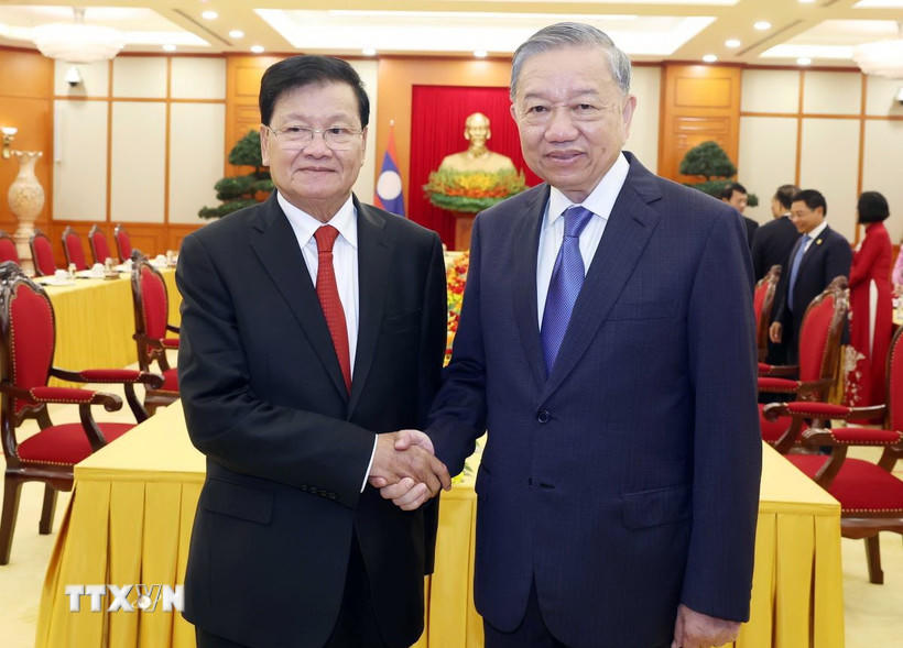 Tổng Bí thư Tô Lâm hội kiến Tổng Bí thư, Chủ tịch nước Lào Thongloun Sisoulith ngày 2/9/2025. (Ảnh: Thống Nhất/TTXVN).