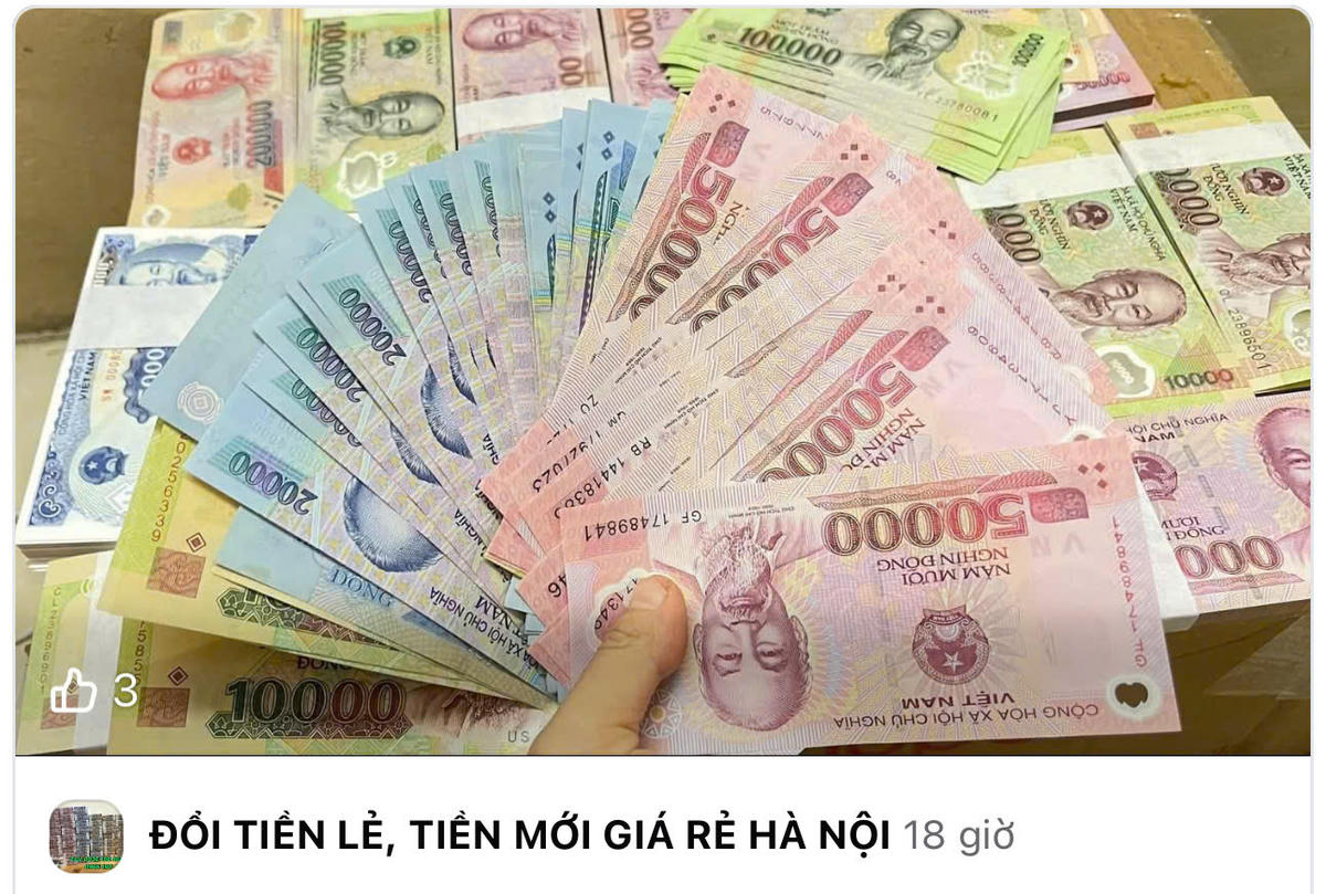 Nhiều quảng cáo đổi tiền lẻ, tiền mới công khai trên Face book. Ảnh: T.N