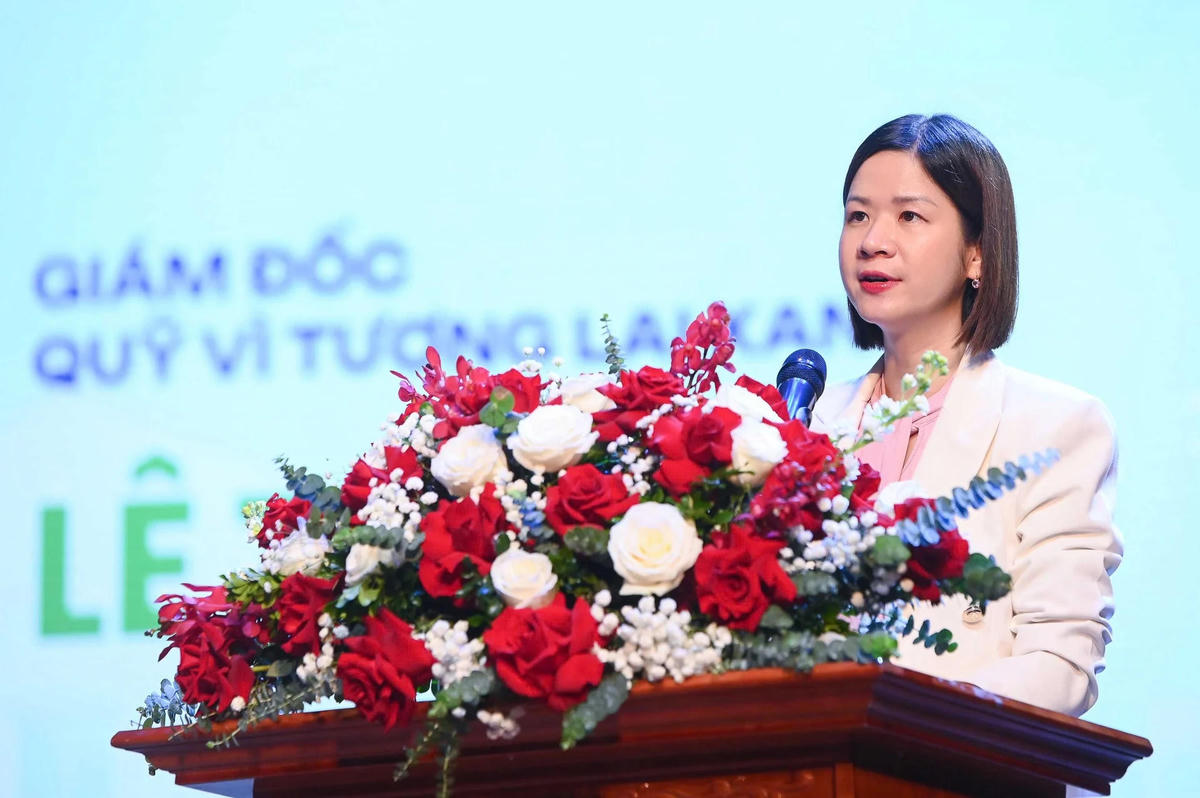 Bà Lê Thái Hà - Giám đốc Quỹ Vì tương lai xanh phát biểu tại buổi lễ.