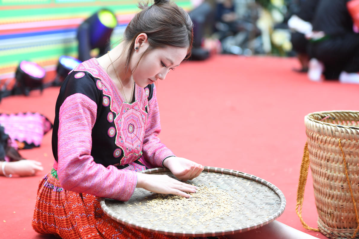 Vẻ đẹp lao động mộc mạc, giàu sức gợi của cô gái người Mông đến từ Sơn La. Ảnh: Phạm Sỹ.