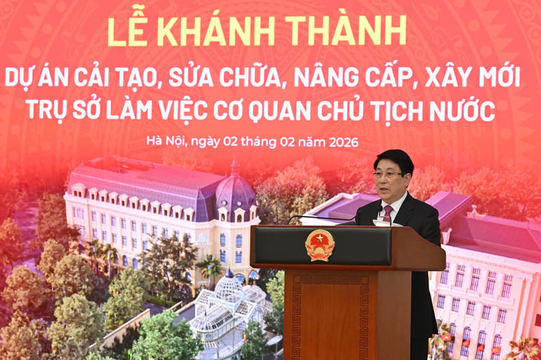 Chủ tịch nước Lương Cường phát biểu tại Lễ khánh thành. (Ảnh: Thủy Nguyên)