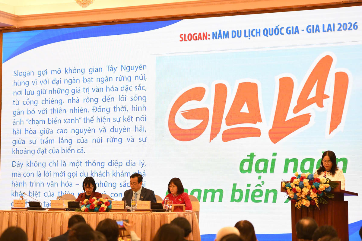 Slogan của&nbsp;Năm Du lịch quốc gia - Gia Lai 2026. Ảnh: Phạm Sỹ.