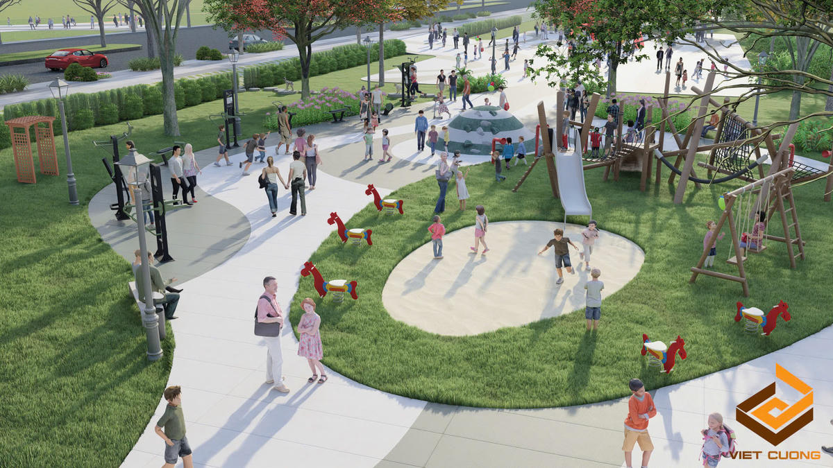 Tiện ích công viên, vườn hoa, khu vui chơi được đầu tư đồng bộ, đáp ứng nhu cầu giải trí của cư dân.