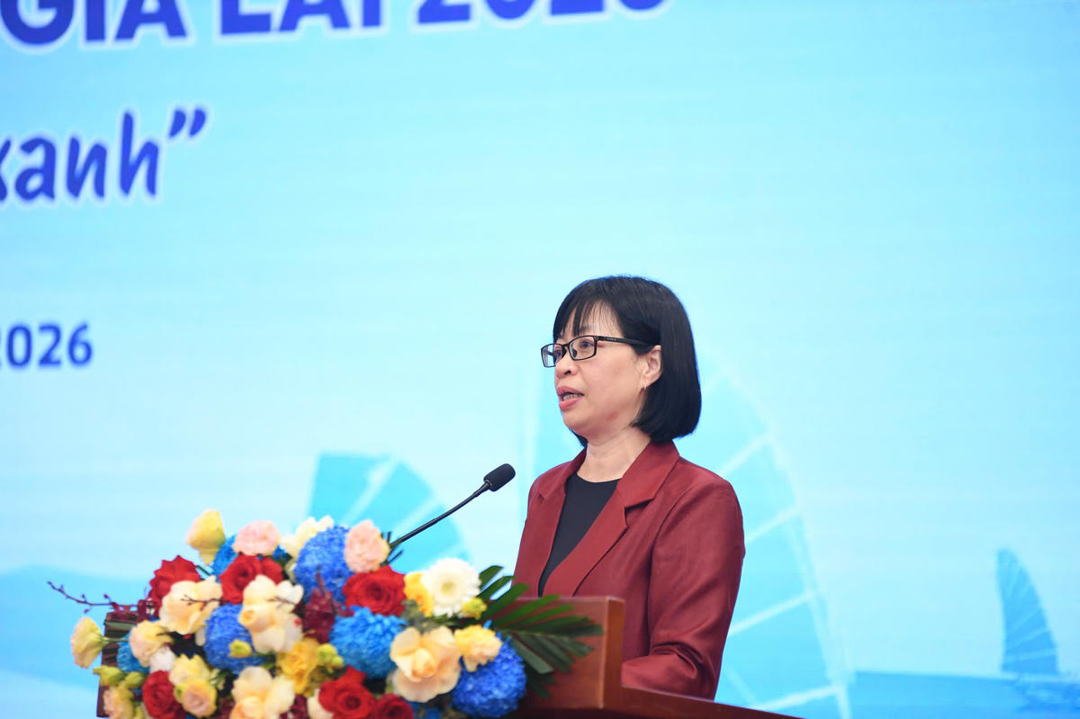 Bà Nguyễn Thị Thanh Lịch Phó Chủ tịch UBND tỉnh Gia Lai phát biểu tại họp báo giới thiệu về Năm Du lịch quốc gia - Gia Lai 2026 với chủ đề “Đại ngàn chạm biển xanh”. Ảnh: Phạm Sỹ.