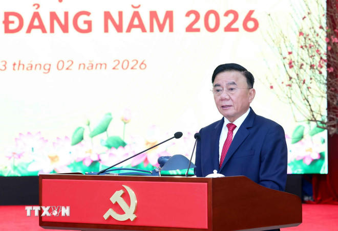 Ông Trần Cẩm Tú, Ủy viên Bộ Chính trị, Thường trực Ban Bí thư phát biểu chỉ đạo. (Ảnh: Phương Hoa/TTXVN)