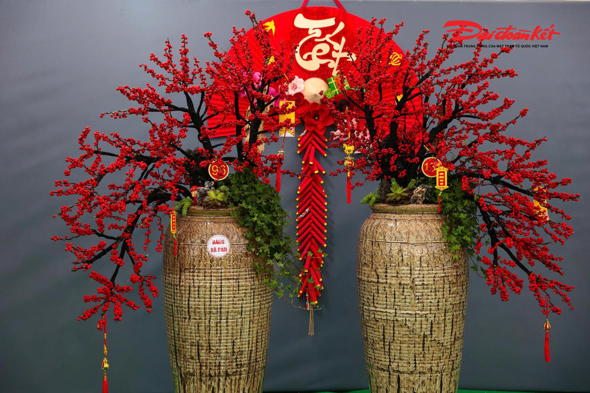 Đào đông đỏ gây ấn tượng mạnh bởi sắc đỏ rực rỡ của những chùm quả tròn, mọc dày trên các cành khẳng khiu, tạo nên vẻ đẹp vừa lạ mắt, vừa sang trọng.