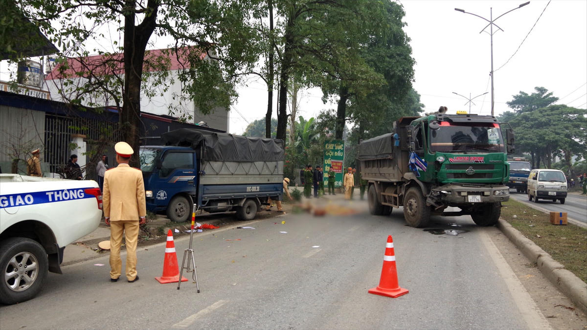 Hiện trường vụ tai nạn khiến Trung tá Lao Hoàng Hải hi sinh. Ảnh: Công an tỉnh Thái Nguyên.