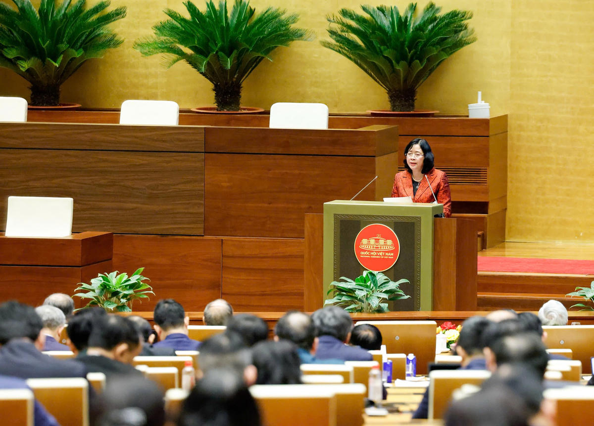 Chủ tịch Bùi Thị Minh Hoài trình bày chuyên đề tại Hội nghị.