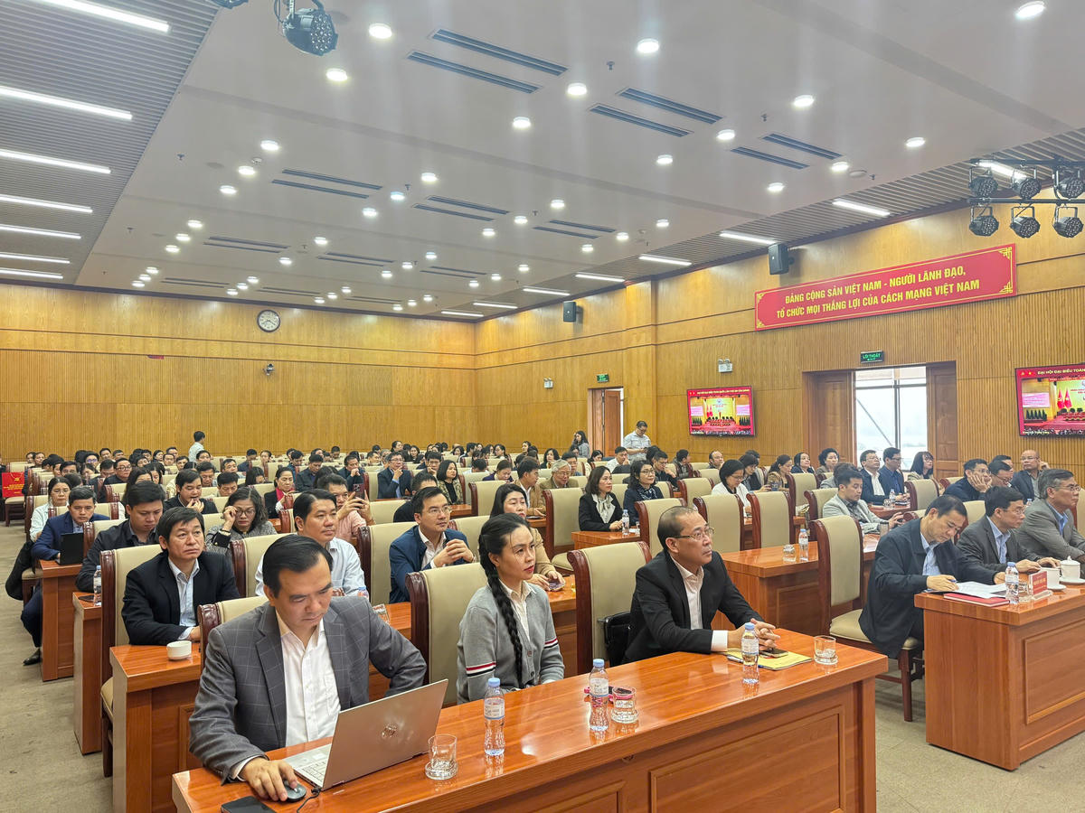 Các đại biểu tham dự tại điểm cầu của Đảng ủy MTTQ, các đoàn thể Trung ương (Ảnh: Tiến Đạt)