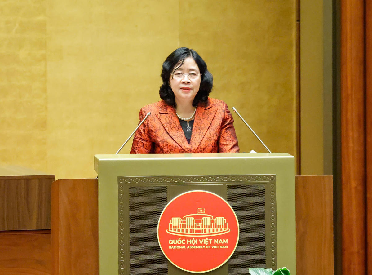 Chủ tịch Bùi Thị Minh Hoài trình bày chuyên đề tại Hội nghị.