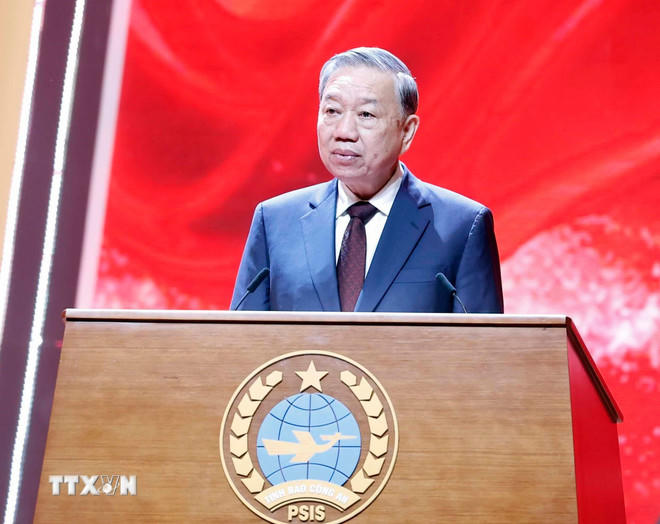 Tổng Bí thư Tô Lâm phát biểu tại Lễ kỷ niệm. (Ảnh: Thống Nhất/TTXVN).