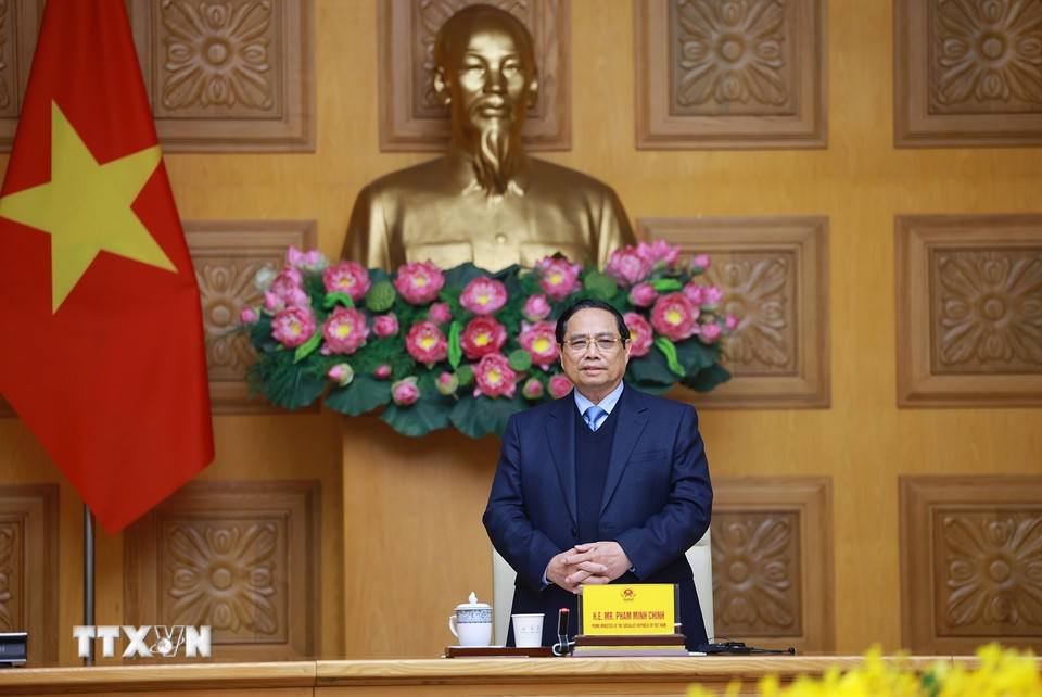 Thủ tướng Phạm Minh Chính tiếp Đoàn các tổ chức, doanh nghiệp của Nhật Bản. (Ảnh: Dương Giang/TTXVN)