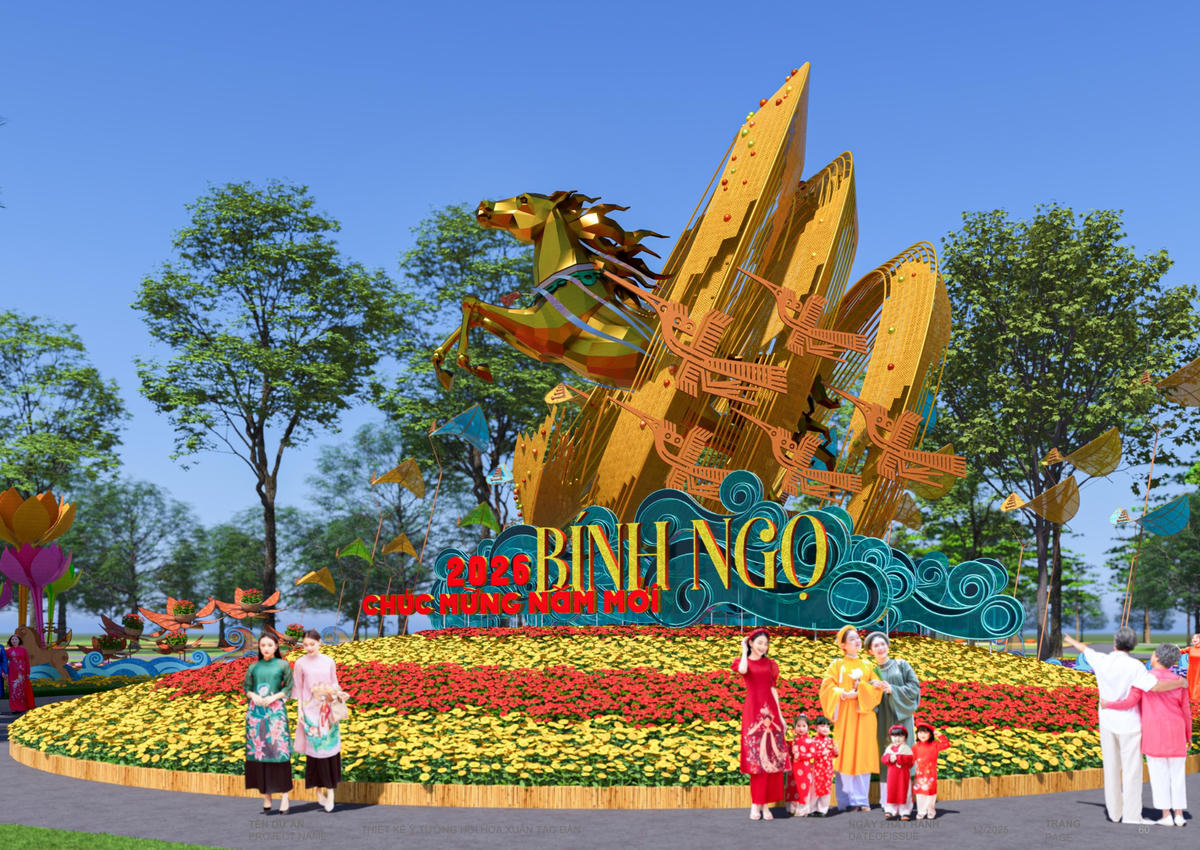 Mô hình đại cảnh “Tuấn Mã Phi Vân” tại Hội hoa xuân Tao Đàn 2026. Ảnh: BTC.