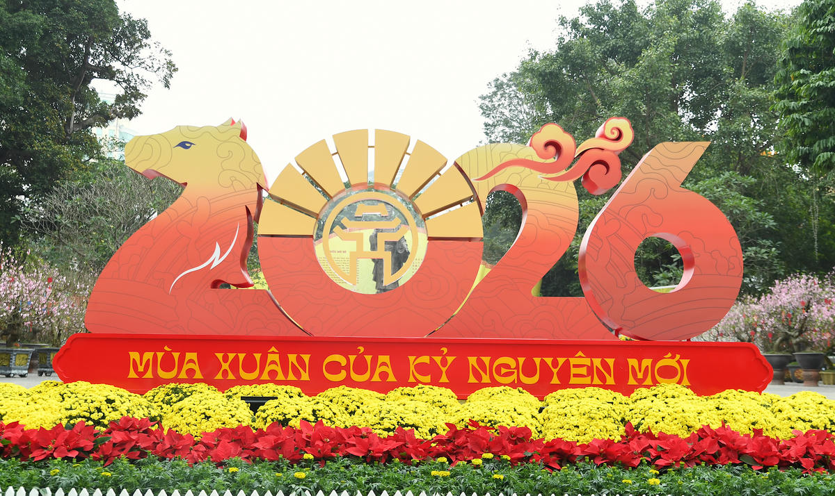 Chủ đề xuyên suốt của Không gian hoa xuân Lý Thái Tổ năm nay là "mùa xuân của kỷ nguyên mới". Ảnh: Phạm Sỹ.