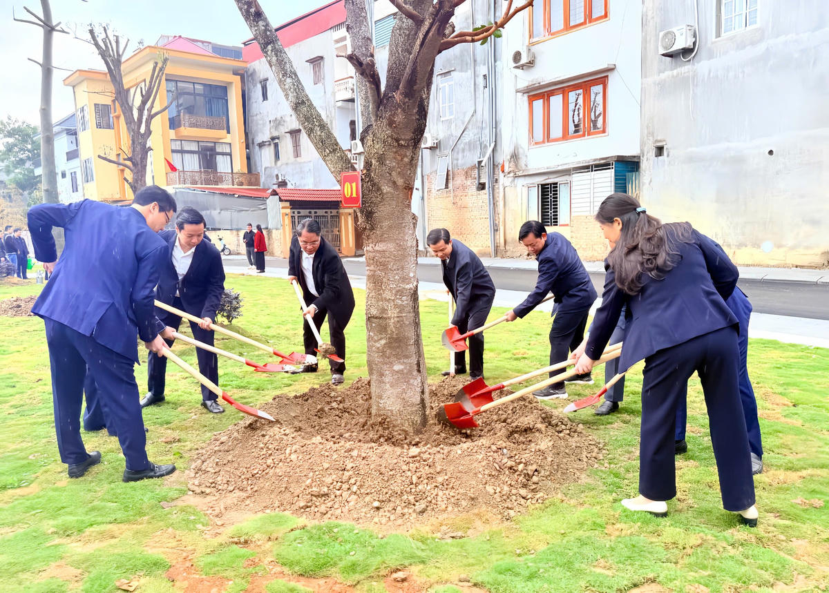 Lãnh đạo tỉnh Cao Bằng tham gia trồng cây. Ảnh: UBND Phường Thục Phán.