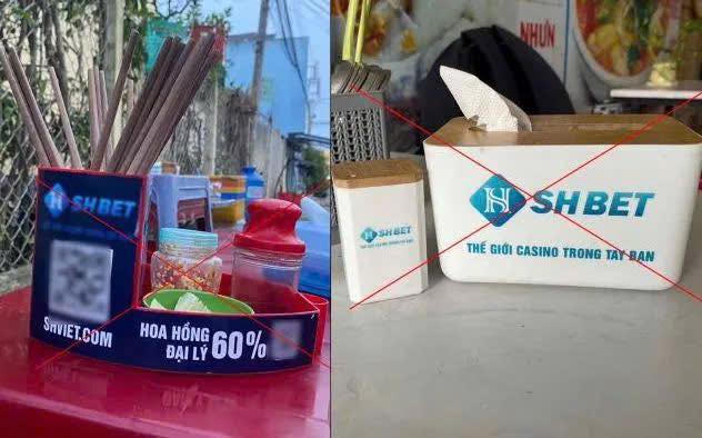 Các tên miền website cờ bạc trá hình được in trên các vật dụng, đồ dùng hàng ngày. Ảnh: CA.