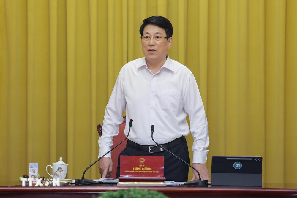 Chủ tịch nước Lương Cường phát biểu chỉ đạo. (Ảnh: Lâm Khánh/TTXVN).