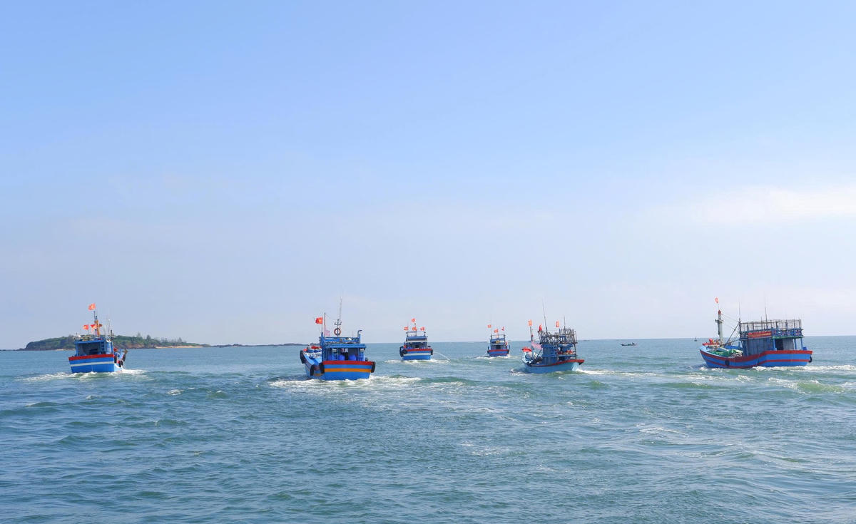 Nhiều tàu cá của ngư dân Núi Thành rẽ sóng ra khơi đầu năm mới. Ảnh: CV.