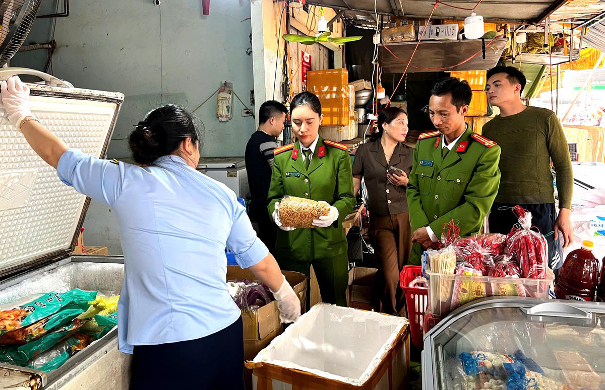 Thực phẩm đông lạnh không rõ nguồn gốc bị Công an phát hiện, thu giữ. Ảnh: CATH