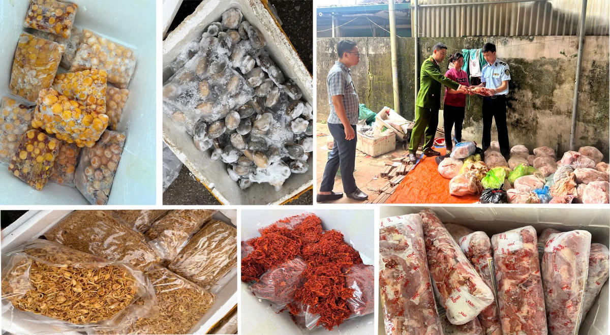 4 tấn thực phẩm không rõ nguồn gốc bị lực lượng chức năng thu giữ. Ảnh: CATH
