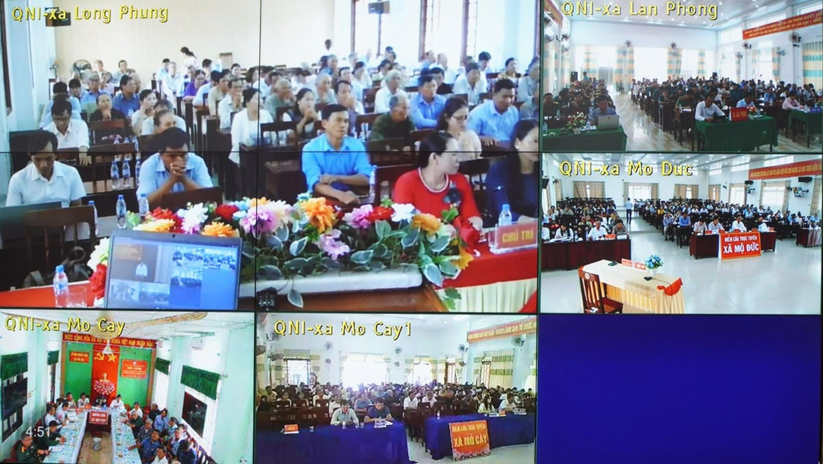 Hội nghị được tổ chức theo hình thức trực tiếp, kết hợp trực tuyến đến các xã. Ảnh: CV.