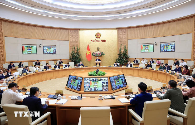 Phiên họp Chính phủ thường kỳ tháng 2 năm 2026 trực tuyến với các địa phương. (Ảnh: Dương Giang/TTXVN).