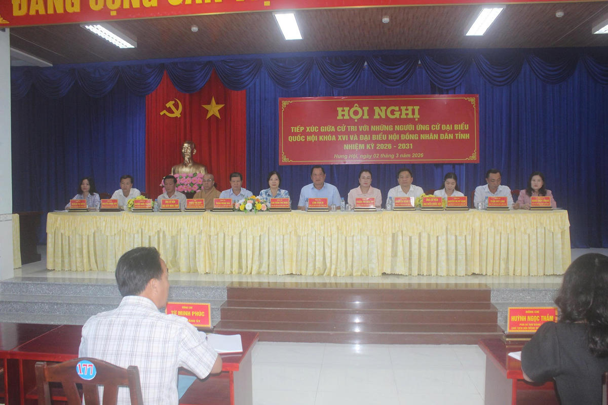 Hội nghị tiếp xúc cử tri với những người ứng cử đại biểu Quốc hội khóa XVI và Đại biểu HĐND các cấp nhiệm kỳ 2026 - 2031 tại xã Hưng Hội, tỉnh Cà Mau. Ảnh: Nguyên Du