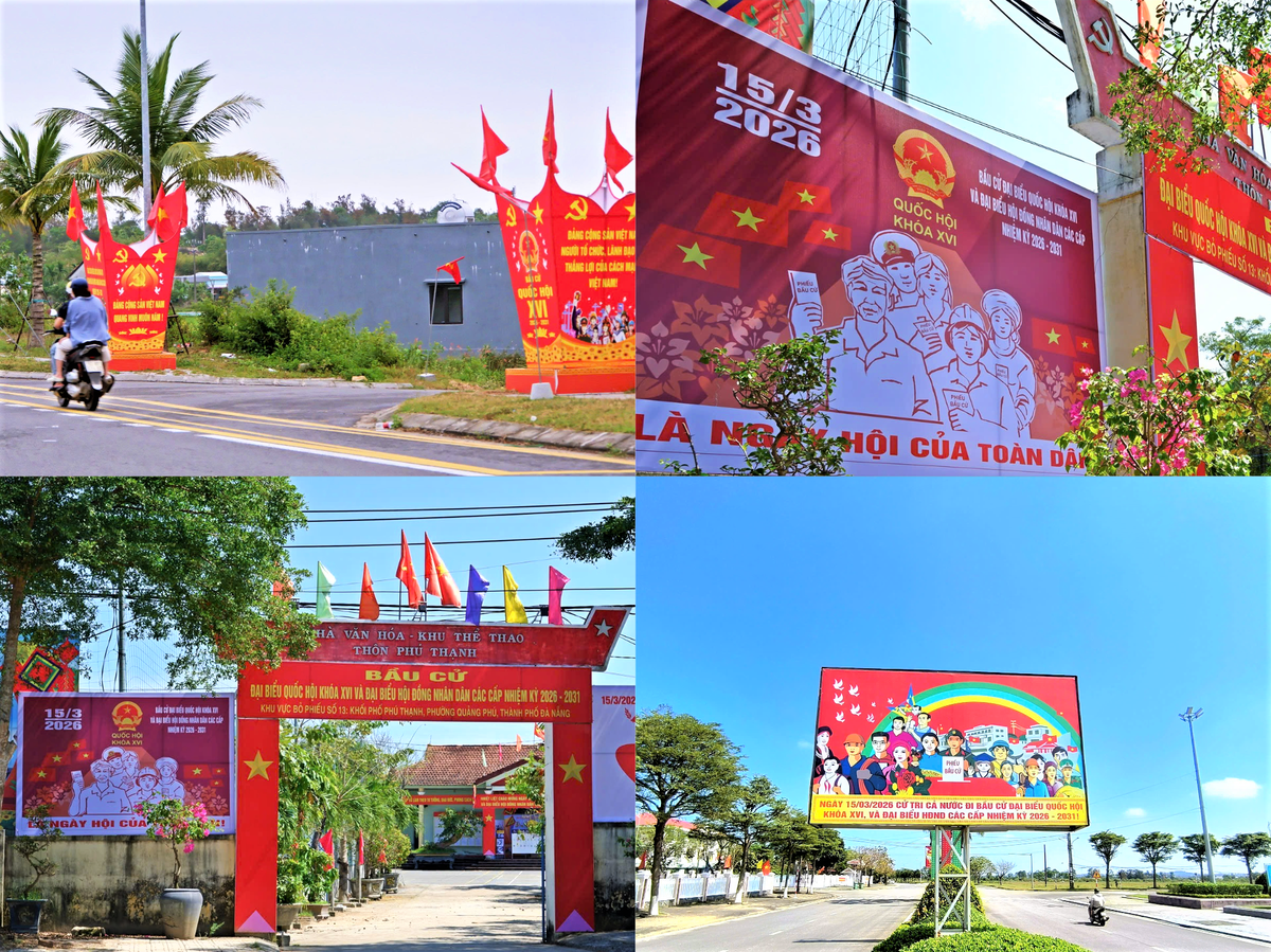 Nhiều tuyến đường ở TP Đà Nẵng trang trí pa nô, khẩu hiệu tuyên truyền bầu cử. Ảnh: Nguyễn Tín.