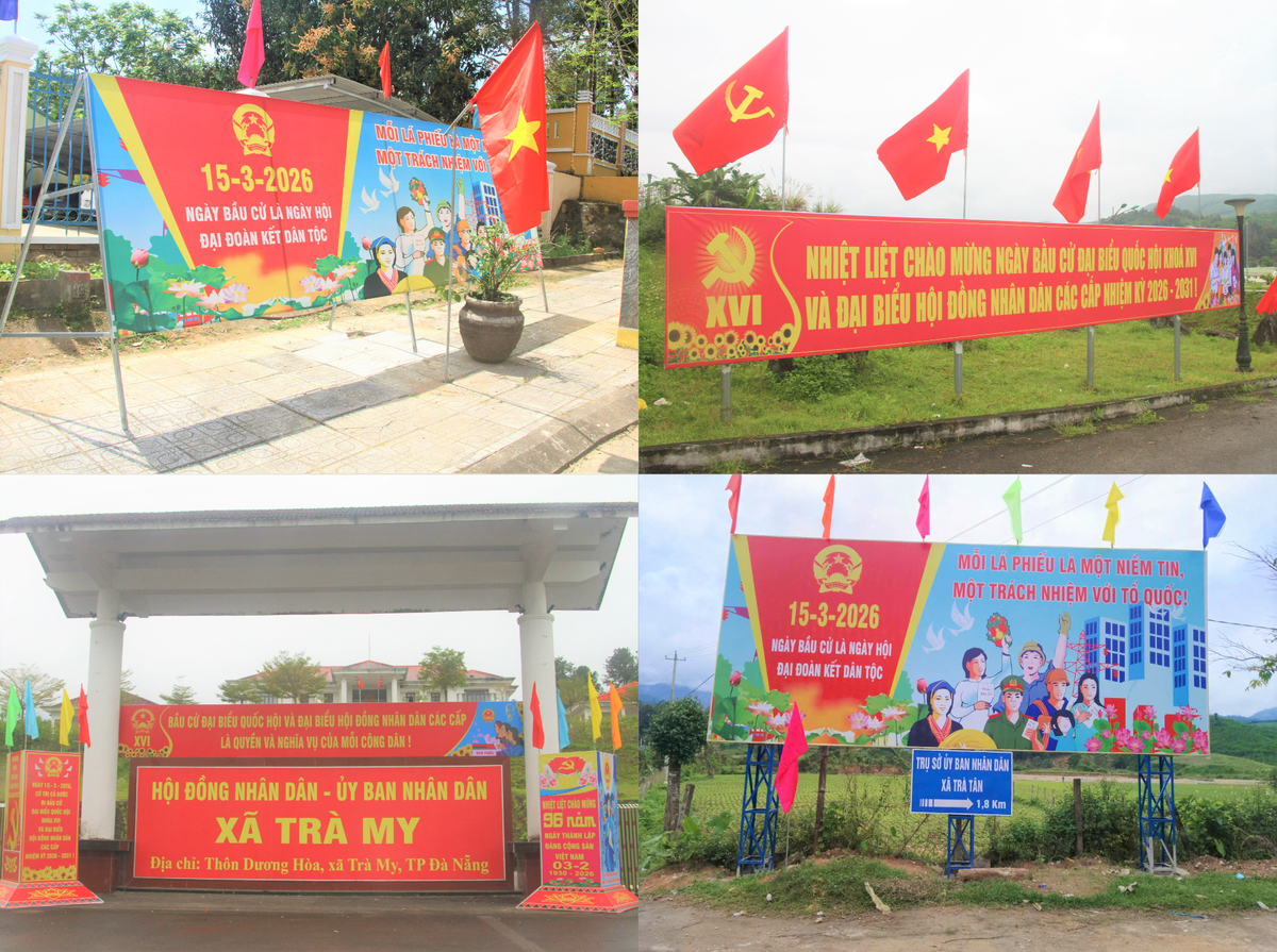 Pa nô, áp phích tuyên truyền bầu cử dọc tuyến đường các xã miền núi ở TP Đà Nẵng. Ảnh: Nguyễn Tín.