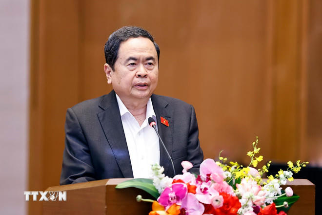 Chủ tịch Quốc hội Trần Thanh Mẫn phát biểu khai mạc Hội nghị. (Ảnh: Doãn Tấn/TTXVN)